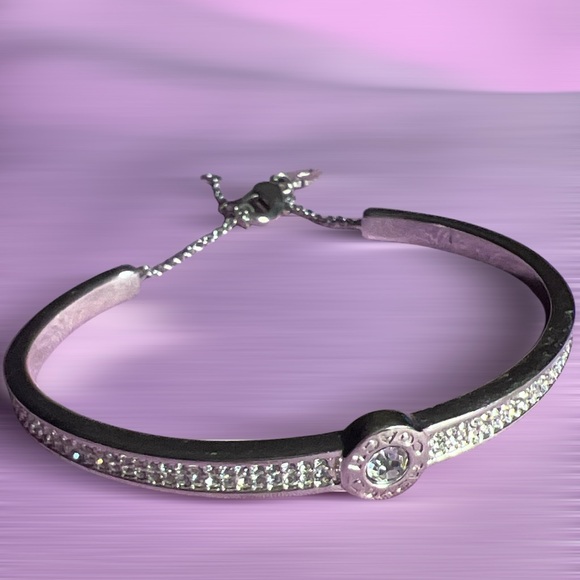 COACH Silver Open Circle Bangle Bracelet Cuff Adjustable MD Single Crystal &Pave - Picture 1 of 6